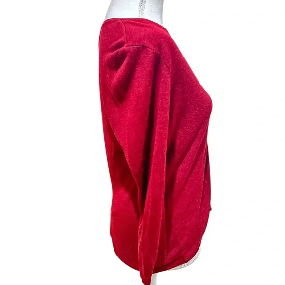 Sweaterworks Rich Red V-Neck silk Sweater front twist knot detail size large - Picture 7 of 9